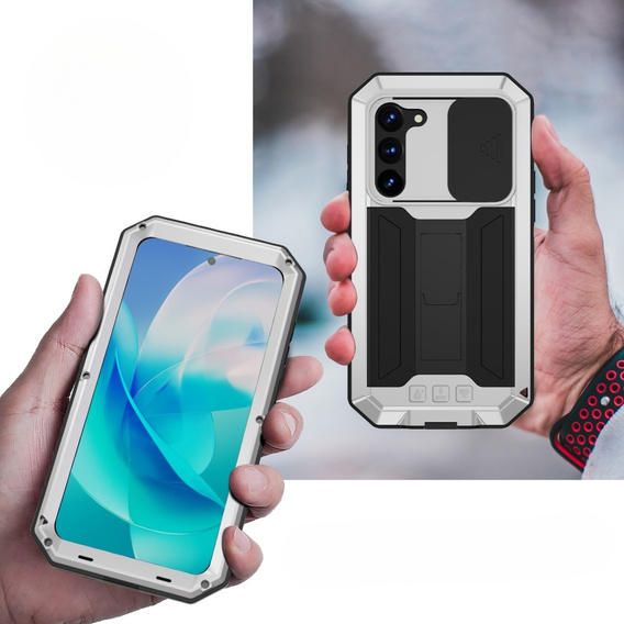 Броньований чохол для Samsung Galaxy S23, R-JUST CamShield Slide, сріблястий / чорний