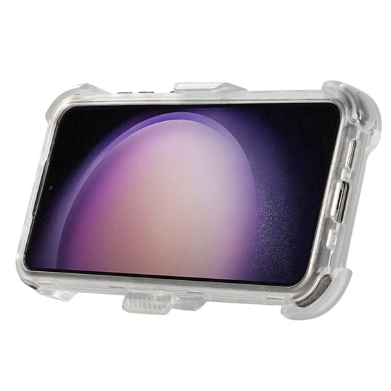 Бронечохол для Samsung Galaxy S24, Belt Clip, з кліпсою, прозорий / чорний