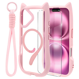 Чохол для iPhone 16, для MagSafe, Cute Cat, рожевий + захисне скло