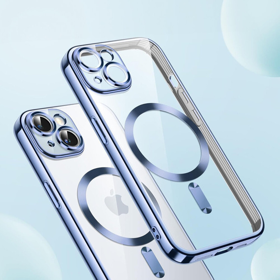 Чехол для iPhone 15, Electro MagSafe, синий + стекло для экрана
