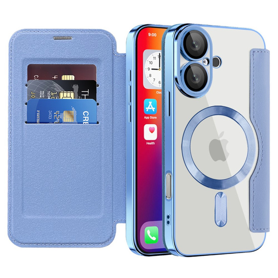 Откидной чехол для iPhone 16, RFID Wallet MagSafe CamShield, синий