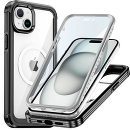Чехол для iPhone 15, бронированный Full Protect 360° для MagSafe, стекло экрана, чёрный