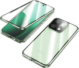 Чехол для Oppo Reno 14, магнитное двойное стекло, прозрачный с зелеными гранями