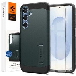 Чехол Spigen для Samsung Galaxy S25, Tough Armor Mag MagSafe, зелёный + закаленное стекло 9H