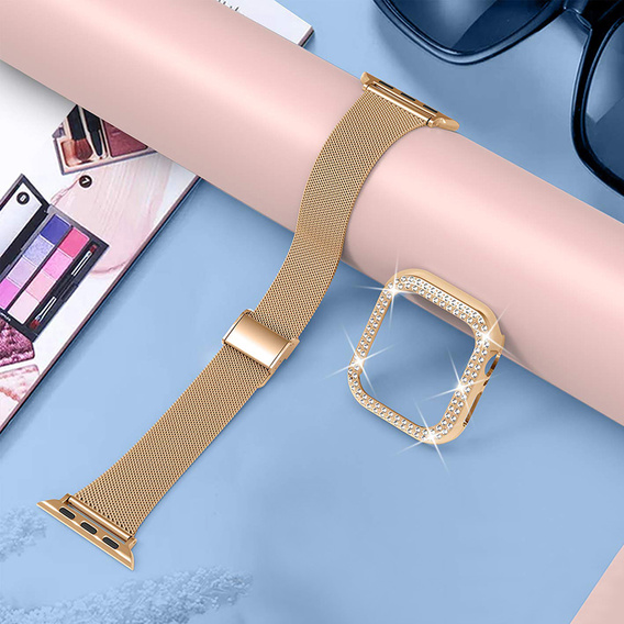 Металический браслет с чехлом для часов Apple Watch 4/5/6/SE 44mm, Rose Gold