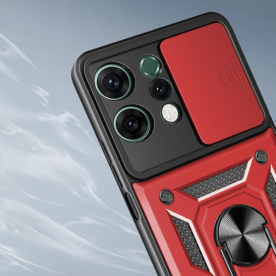 Броньований чохол для Oppo Reno 14, із захистом камери, з підставкою, червоний