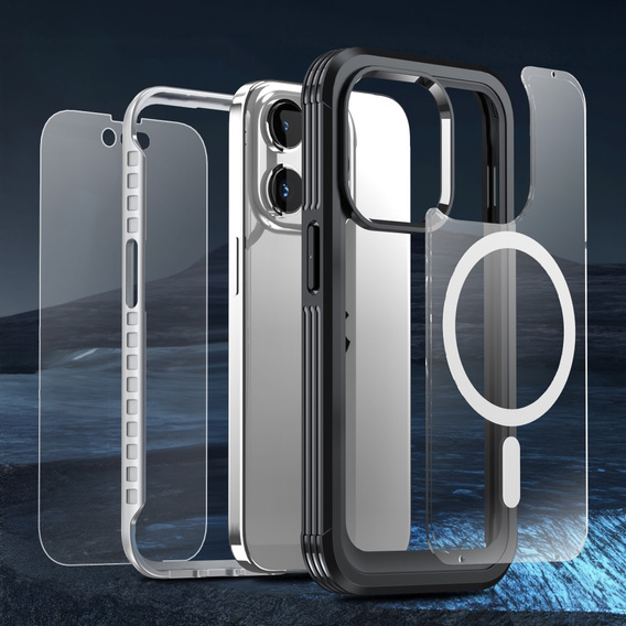 Чехол для iPhone 15 Plus, бронированный Full Protect 360° для MagSafe, стекло экрана, чёрный