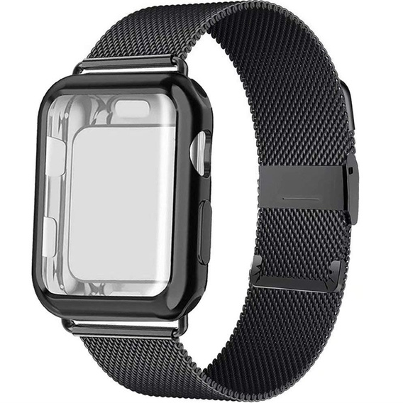 Металический браслет с чехлом для часов Apple Watch 1/2/3/4/5/6/SE (42/44MM), Black