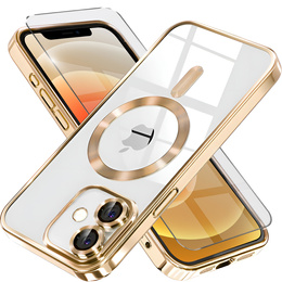 Чохол для iPhone 12, Electro MagSafe, золотий + Скло на екран
