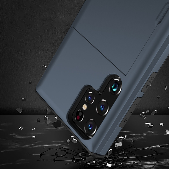 Чехол до Samsung Galaxy S22 Ultra, Sliding Card Holder, темно-синий