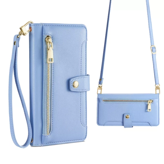 Откидной чехол для iPhone 16E, Wallet Zipper Pocket, синий