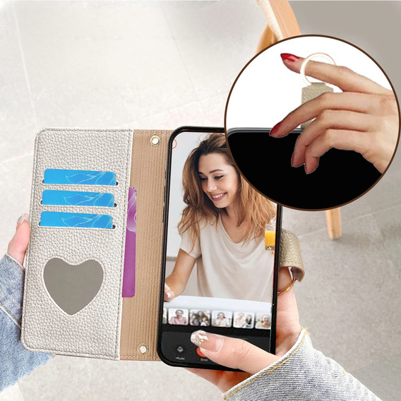 Чохол-книжка для Honor Magic 6 Lite 5G, Wallet Zipper Pocket, з дзеркалом, білий