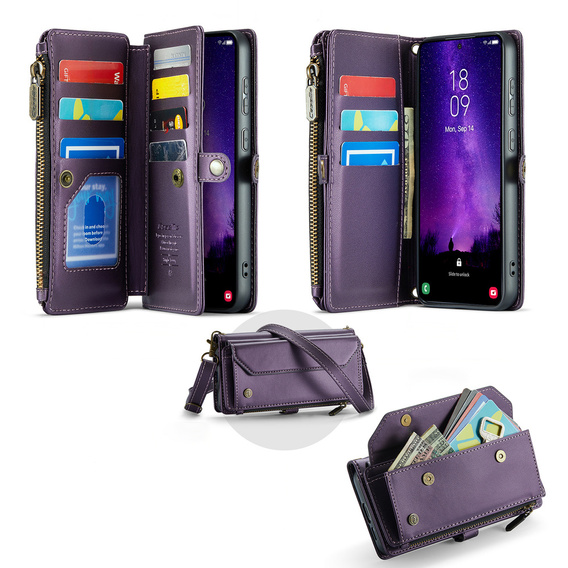 Чохол CASEME для Samsung Galaxy S25 FE, RFID Leather Wallet з плечовим ременем, фіолетовий