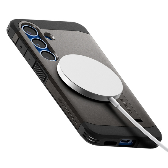 Чехол Spigen для Samsung Galaxy S25, Tough Armor Mag MagSafe, серый + закаленное стекло 9H