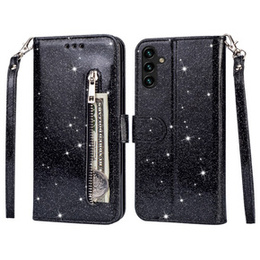 Откидной чехол для Samsung Galaxy A35 5G, Wallet Zipper Pocket Glittery, чёрный