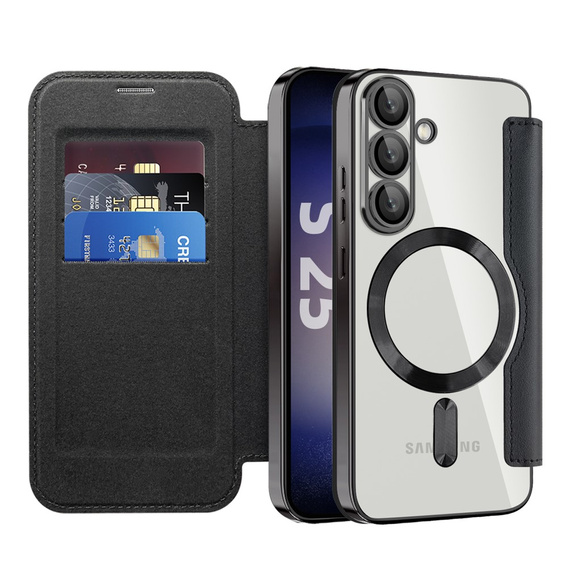 Откидной чехол для Samsung Galaxy S25, RFID Wallet MagSafe CamShield, чёрный