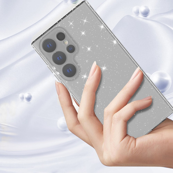 Чехол до Samsung Galaxy S24 Ultra, Glittery Powder, прозрачный / черный