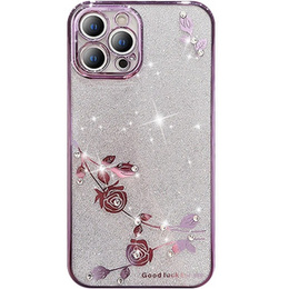 Чехол для iPhone 14 Pro Max, Glitter Flower, фиолетовый