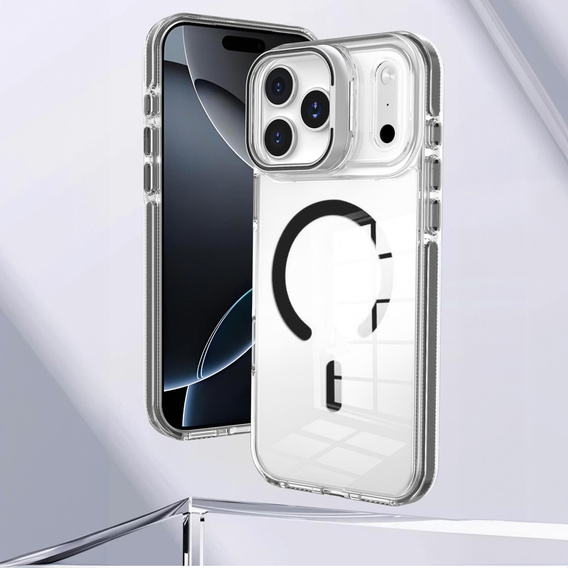 Чехол для iPhone 17 Pro, для MagSafe, с подставкой, прозрачный с черными вставками