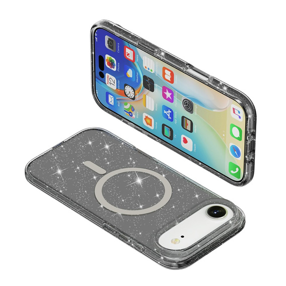 Чехол для iPhone Air, для MagSafe, глиттер, полупрозрачный черный