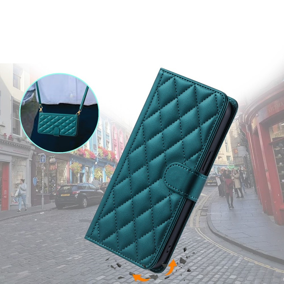 чехол-крышка для Xiaomi Redmi Note 13 Pro 4G / Xiaomi Redmi Note 14S / Xiaomi Poco M6 Pro 4G, Rhombus Crossbody Leather, тёмно-зелёный