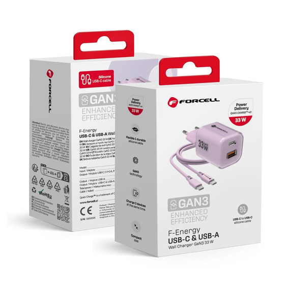Forcell Зарядное устройство USB-C 3A 45W PD QC 4.0 - White