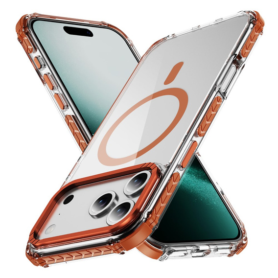 Бронированный чехол MagSafe прозрачный с оранжевыми боками для iPhone 17 Pro Max