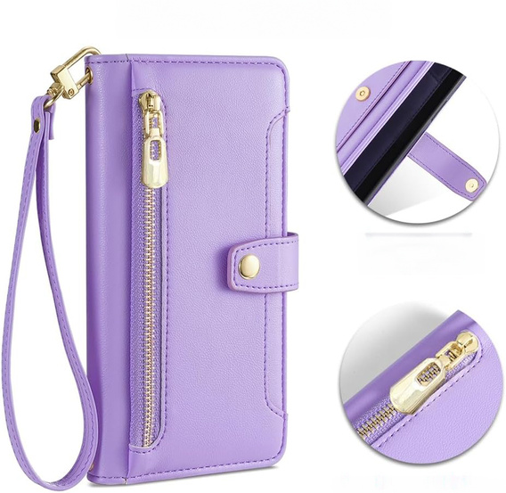 Чохол-книжка для iPhone 16E, Wallet Zipper Pocket, фіолетовий
