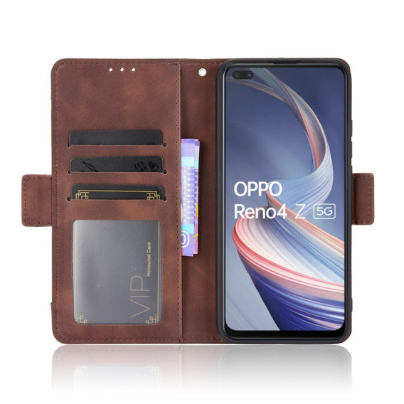 Футляр з клапаном для Oppo Reno 4 Z 5G, Card Slot, коричневий