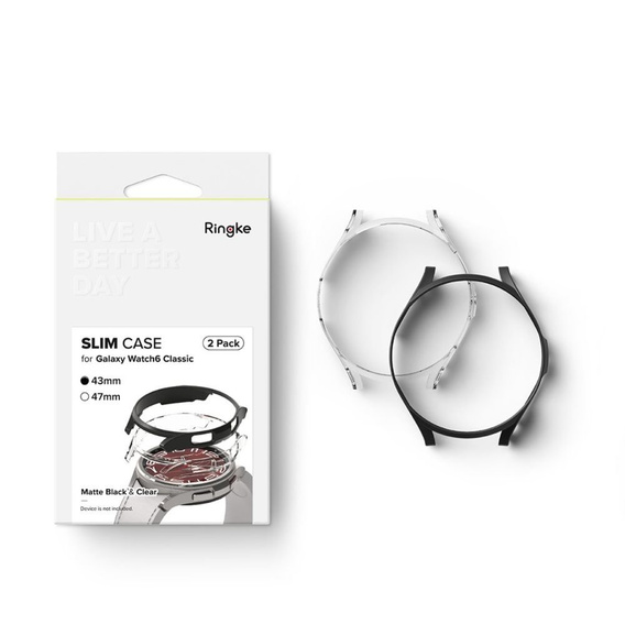 Чехол Ringke для Samsung Galaxy Watch 6 Classic 43mm, Slim, 2-Pack, clear / black