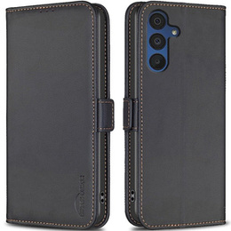 Откидной чехол для Samsung Galaxy A15, BINFEN Wallet, чёрный + 9H стекло