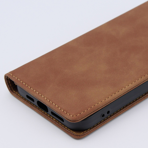 Чехол для iPhone 15 Pro Max, ERBORD Vintage, бумажник с клапаном, коричневый