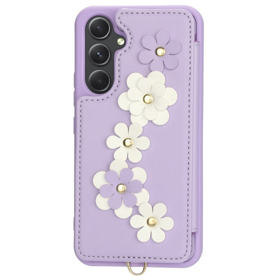 Чехол для Samsung Galaxy A55 5G, Leather Flower Card Slot, фиолетовый