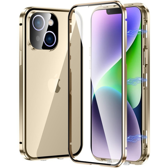 Чохол для iPhone 15, Magnetic Dual Glass, золотий
