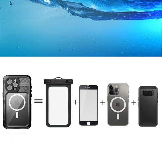 Водонепроникний чохол IP68 для iPhone 15 Pro Max, SHELLBOX MagSafe, чорний