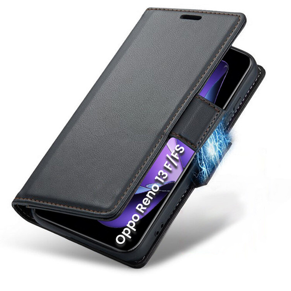 Чохол для Oppo Reno 13F / Oppo Reno 13FS, ERBORD Glossy Litchi, гаманець з клапаном, чорний