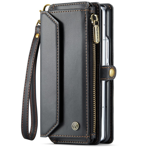 Чехол CASEME для Samsung Galaxy Z Fold6 5G, RFID Leather Wallet, с плечевым ремнем, чёрный