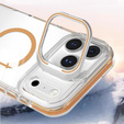 Чехол для iPhone 17 Pro, для MagSafe, с подставкой, прозрачный с золотыми вставками