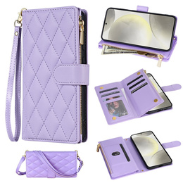 чехол-крышка для Samsung Galaxy S25 Edge, Rhombus Crossbody Leather, фиолетовый