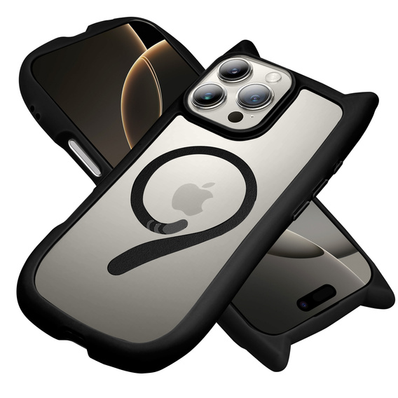 Чохол для iPhone 16 Pro, для MagSafe, Cute Cat, чорний + захисне скло