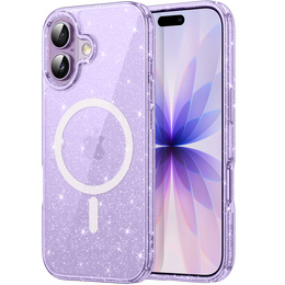 Чохол для iPhone 17, для MagSafe, блискітки, напівпрозорий фіолетовий