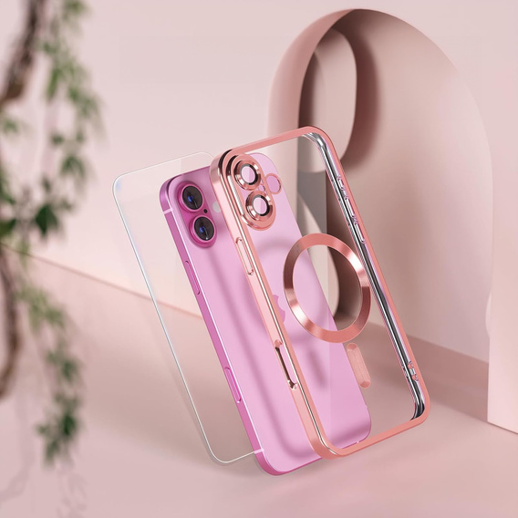 Чохол для iPhone 16 Plus, Electro MagSafe, рожевий + Скло на екран
