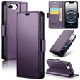 Чехол для Iphone 16E, ERBORD Glossy Litchi, кошелек с клапаном, фиолетовый