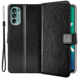 Футляр з клапаном для Motorola Moto G62 5G, Crazy Horse Wallet, чорний