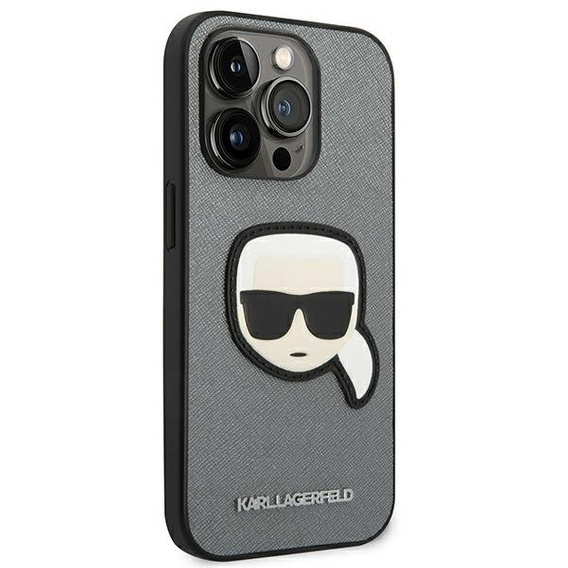 Чехол Karl Lagerfeld до iPhone 14 Pro Max, Saffiano Karl's Head Patch, серебряный