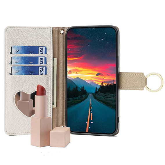 Чохол-книжка для Samsung Galaxy S24, Wallet Zipper Pocket, з дзеркалом, білий