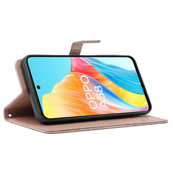 Откидной чехол для Oppo A58 4G, Mandala, розовый rose gold
