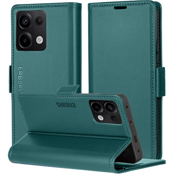 Чехол для Xiaomi Redmi Note 13 Pro 4G / Xiaomi Redmi Note 14S / Xiaomi Poco M6 Pro 4G, ERBORD Glossy Litchi, кошелек с клапаном, зелёный