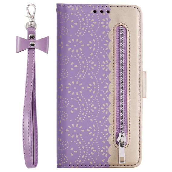 Чохол-кришка для Samsung Galaxy S22+ Plus 5G, Wallet Pocket Zipper Lace, фіолетовий