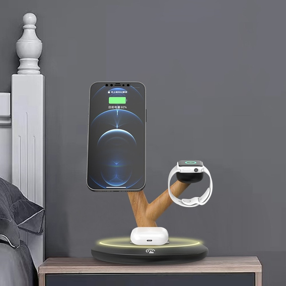 Индукционное зарядное устройство для iPhone Apple Watch AirPods, Tree Branch, чёрный